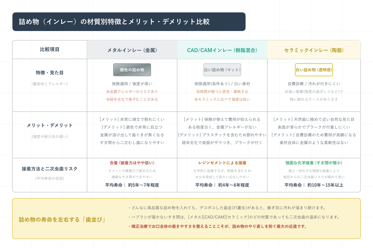 銀歯・CAD/CAM・セラミックの違いとは？詰め物の種類とメリット・デメリット